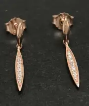 rose gold on solid Sterling Silver drop earrings cubic zirconia sparkly, box
