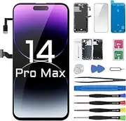 for iPhone 14 Pro Max Screen Replacement with Earpiece Flex Cable Proximity Sensor LCD Touch Display Digitizer Full Assembly with Waterproof Adhesive Repair Tool Kits A2651 A2893 A2894 A2896