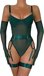 [Generic] Lingerie with Underwire Sexy Lingerie Sheer Matching 4 Lingerie Set Sexy Cosplay for Women