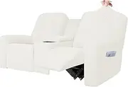 Easy-Going 1 Piece Stretch Reclining Loveseat with Middle Console Slipcover, 2 Seater Loveseat Recliner Cover with Holder and Storage, Recliner Couch Sofa Cover, Furniture Protector Cream