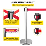 6-Piece Crowd Control Stanchion Set with 2m Red Retractable Belt, Silver