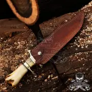 Handmade Damascus Steel Fixed Blade Bowie Knife with Leather Sheath 16'' length