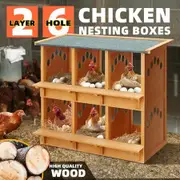 2 Layer Wood Chicken Nesting Box 6 Hole Chook Hen Laying Boxes Duck Poultry Coop House Egg Nest Hatch Perch Brooder Breeding Waterproof Lid