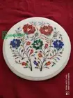 12" antique white Marble side Coffee Table Top pietra dura round Inlay lapis k24