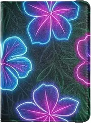 [Amooorous] Colorful Fluorescent Neon Tropical Flowers Leather decorative family passport holder Vaccine Case Protector Cover Passport Cover Lightweight, Colorful fluorescent neon tropical flowers, 1 size