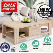 Artiss Wooden Coffee Sofa Table Thick Living Furniture Shelf Storage Drawer Oak