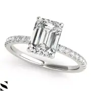 Stunning Emerald Cut Engagement Ring w/Accents | Lab Created Diamond 14k Gold