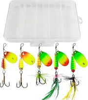 SPINNER BAITS FOR BASS POOL, SPINNERBAIT LURES OF FISHE - Glitter Lure Kit with Feather Hooks - 5x Spinnerbait with Tackle Box, Fishing Accessories for Water Crankbaits