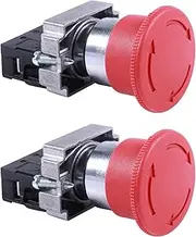 Mellisso 2 Pcs 22mm NC Red Mushroom Emergency Stop Push Button Switch 600V 10A ZB2-BE102C