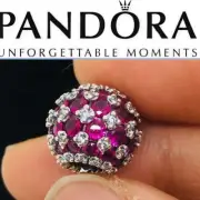 Authentic Pandora #792630C03 Sparkling Pave Round Charm with Red Cz