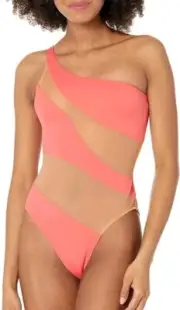 Norma Kamali Revolve Mesh Cutout One Piece Papaya Swimsuit S