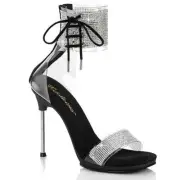 Sexy Formal Prom Evening Ankle Strap Rhinestone Closed Back Black Sandals Heels