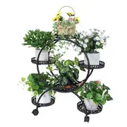 4 Layer 6 Pots Flower Holder Plant Stand Shelf 4-Wheel Free Moving Rack Balcony
