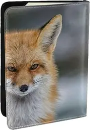 [EdWal] Fox Print Passport Cover with Credit Card Holder Leather Passport Case, for Women Men Family ID Travel, Black, One Size