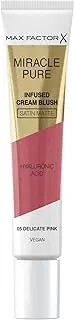 Max Factor Miracle Pure Cream Infused Blush, Delicate Pink, Liquid Blush, Creamy Vegan Formula, All-Day-Long Radiance, Satin Matte Finish, Moisturising Complex, Squalane & Hyaluronic Acid, 15ml