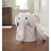 Elephant White Woven Wicker round Laundry Room Hamper Basket with Lid (16" W)
