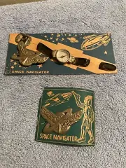 RARE TOY ANTIQUE 1950's SPACE NAVIGATOR COMPASS WATCH & PIN SET & ADDITIONAL PIN