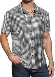 [Generic] Men's 70s Disco Shirts Metallic Sequins Shiny Short Sleeve Party Shirts Nightclub Prom Costume