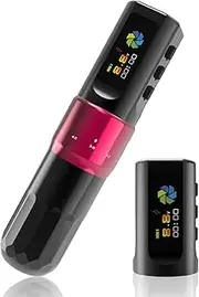 YILONG Wireless Tattoo Machine F3 Rotary Tattoo Pen Machine with 2PCS 2000mAh Batteries 6 Strokes Length Tattoo Battery Pen Coreless Motor LED Digital Display Tattoo Gun for Tattoo Artist (Red)