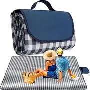 Waterproof Foldable Picnic Blanket, Large 200x150cm Sandless Beach Picnic Blanket with Carrier Straps, Foldable Portable Handy Picnic Mat for Travel Camping Hiking Festival Park Lawn (Dark Blue)