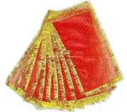 Indian Traditional Net Fabric Devi Mata Ki Chunari Colour Red For Puja Pack Of 6