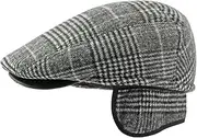 [YAMEE] Beret Hat Winter for Men Vintage Warm Winter Hat Berets Checked Men with Foldable Ear Flaps Flat Cap for Women Soft Breathable Newspaper Boys Hat Classic Cabbie Cap