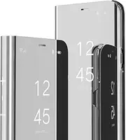 [IMEIKONST] Samsung Galaxy A21S Case Bookstyle Mirror Makeup Clear View Stand Full Body Protective Cases Bumper Flip Folio Mobile Phone Case for Samsung Galaxy A21S Flip Mirror: Silver QH