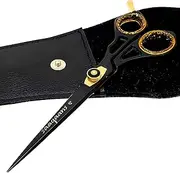 Saaqaans SQR-01 Professional Hairdressing Scissor - Perfect for Hair Salon/Barber/Hairdresser and Home use to Trim your Beard/Moustache & Haircut - Comes with Beautiful Scissors Pouch (Black Barber AU)