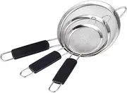 Fine Mesh Strainer Set of 3, Stainless Steel 3.2", 4.7", 7" Strainers Wire Sieve Sifter with Insulated Handles, and Flour Filters, Which are Very Suitable for Pasta, Rice, Tea, Pasta, and Baking