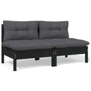vidaXL 2-Seater Garden Sofa with Cushions Black Solid Pinewood