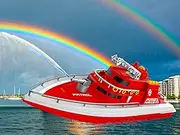 POCO DIVO Patrol Fireboat Police Rescue Vessel, Spray Water 1/28 RC Boat, 15” Coast Guard Fire Sprinkler Move Ladder Navy, 15kmph Marine Cruise Ship, Pool Lake Pond Sailing Fun