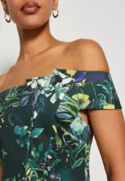 Ted Baker Divena Bardot Bodycon Floral Off Shoulder Midi Dress Sz. TB 0 US 2 NWT