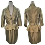 New Gold Silk Sarah Danielle Ruched Dress Jacket Mother Of Bride Sz 8 Mob Wives