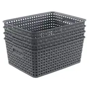 Readsky Plastic Woven Storage Basket with Handle, Gray, 4 Packs