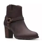 NWT Clarks Verona Rock Ankle Leather Boots 11 Brown Women's Heeled Western