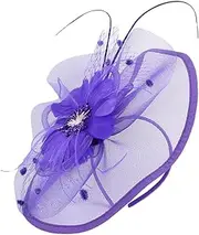 [Healeved] Fascinator Hat with Hair Clip Headband Elegant Style Accessories for Women for Tea Parties Weddings and Formal Events Lightweight Comfortable Design Purple