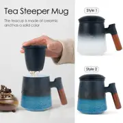 Steeping Tea Cups with Infuser and Lid Artistic Embossed Pattern Ceramic Kouki