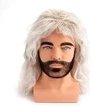 BERRYLION 80s Outfit for Men|Synthetic Curly Mens Wig|Long Rocker Wig for Men|Mens Wig for Party (Ombre Brown to White)