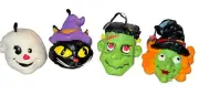 Halloween 2007 Ornaments Set Of 4 Ghosts, Witch, Cat, Frankenstein Papier-mâché
