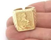 Horse Signet Adjustable Ring Raw brass (9US - 12US inner size) 4734