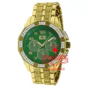 Mens Green Dial Face Gold Tone Joe Rodeo Solid Steel Back Metal Band Watch 46mm