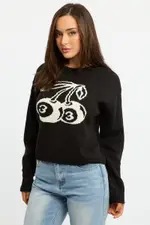 Black Cherry Knit Top Long Sleeve - Size 10S, Women's Crop Knitted