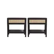 Casa Decor Tulum Rattan Bedside Table Drawers Table Nightstand Cabinet x 2 Black