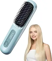 Flat Iron Brush - Heat Hair Straightener Brush, Flat Iron Hair Straightening Brush | Fast Heating Styler Brush, Adjustable Heat Lightweight Women Curling Tool for Travel & Daily Use