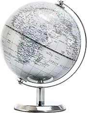 Topglobe 14cm World Globe Silver - Mini Globe Educational/Geographic/Modern Desktop Decoration - Stainless Steel Arc and Base - Silver Grey