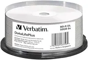 Verbatim BD-R - Blu-ray-Disc 50 GB, White Printable Surface, 6X Burning Speed, DataLifePlus, 25-Pack Spindle