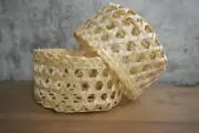 NATURAL HANDMADE BAMBOO TINY BASKET CONTAINER STORAGE REMOVEABLE LID 4"x4"x2"