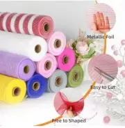3 Rolls Deco Mesh 10“ X 10 Yards Metallic Foil Poly Ribbon Red Green White 30Yds