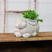Vintage Style Hare Bunny Rabbit Cement Concrete Garden Statue Planter-8''