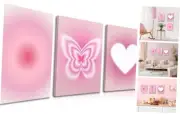 Pink Wall Decor Art Set of 3 - Angel Aura Inspirational Wall Decor, Pink Love